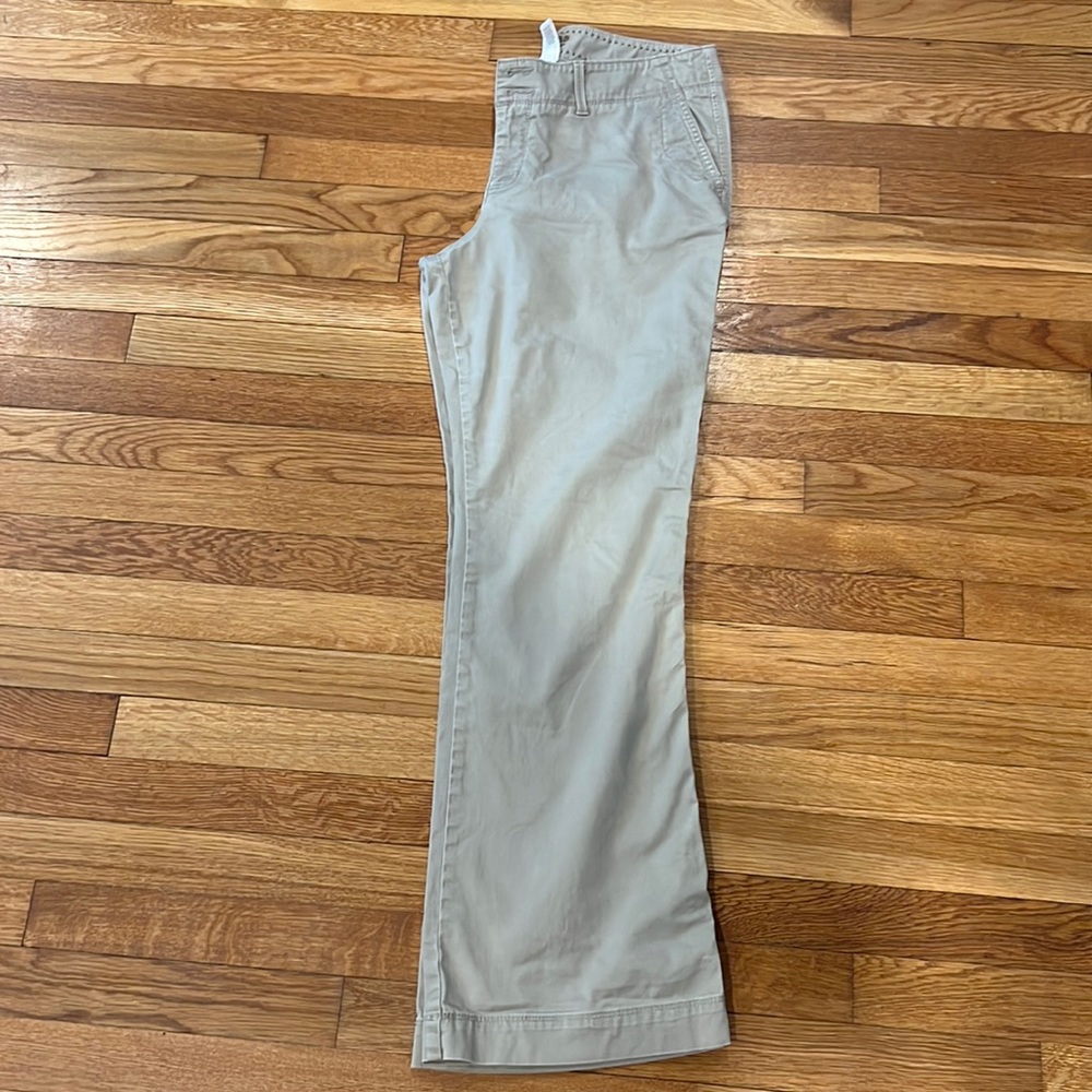 Wide leg flare bottom khakis.